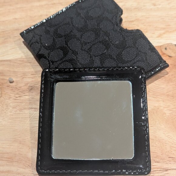 Coach Black Signature Logo Fabric Double Sided Compact Mirror - Picture 4 of 4